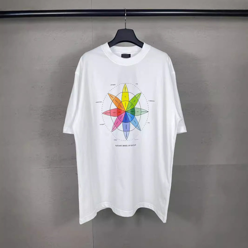 Men T-shirts Paris Wheel of Emotion Printed Short Sleeve T-Shirt Loose os