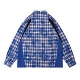 Men Long Sleeved T Shirt Plaid Stitching Jacket Shirt Men Spring and Autumn Loose Lapels Long Sleeve Shirt Coat