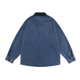 Men Long Sleeve T Shirt Vintage Cartoon Embroidered Denim Long Sleeve Shirt Men's Loose Lapels Shirt