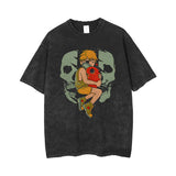 T-shirt retro vintage washed print anime chainsaw