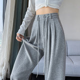 Palazzo Pants Gray Sports Pants for Women Spring Summer Autumn Drape Casual Straight-Leg Slimming Sweatpants