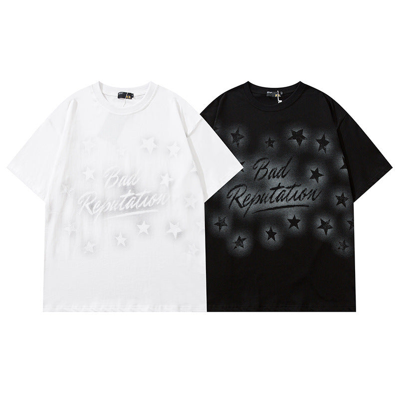 Men T Shirt Retro Alphabet Hip Hop Short Sleeve T-shirt Men and Women