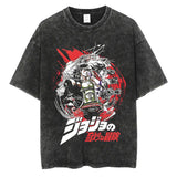 Vintage Black Washed Cotton Tees Shirts Anime Graphic