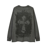 Men Long Sleeve Shirt Street Hip-Hop Dark Cross Distressed Bottoming Long Sleeve T-shirt Men and Women