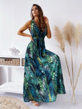 Jungle Print Maxi Dress Summer Print Backless Dress