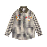 Men Long Sleeved T Shirt Retro Plaid Long Sleeve Shirt Men's Embroidery Loose Shirt Coat Spring and Autumn