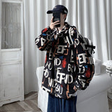 Graffiti Bomber Jacket Corduroy Coat for Men Spring and Autumn