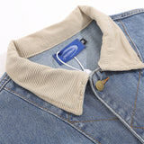 Men Denim Jacket Lapel Washed Denim Jacket Men's Loose Stitching Jacket Spring and Autumn