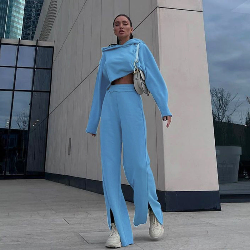 Women Co-Ord Set Hooded Long Sleeve Sweater Suit Loose and Elastic