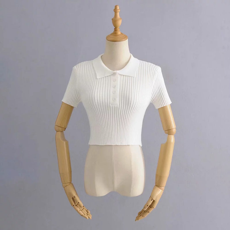 Women T-Shirt Knitwear Women's Spring Knitted Short Sleeve Polo Collar