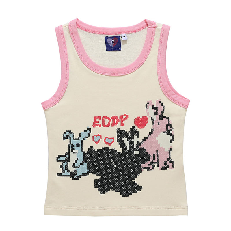 Women Vest Cartoon Printed Vest Girls Summer Casual Short Sleeveless