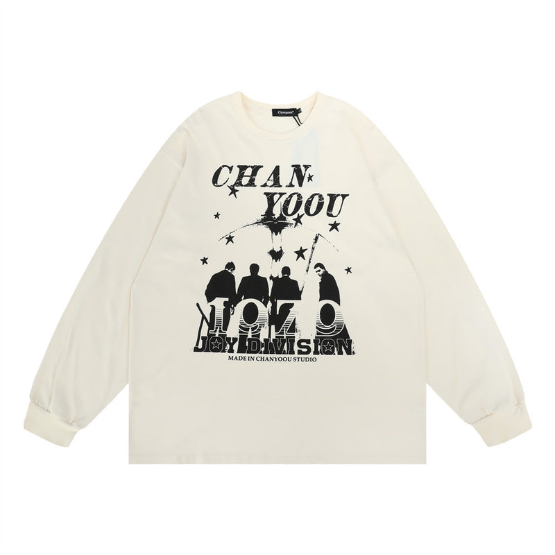 Men Hoodie Printed Crew Neck Sweatshirt Men's Loose Sports Autumn Top