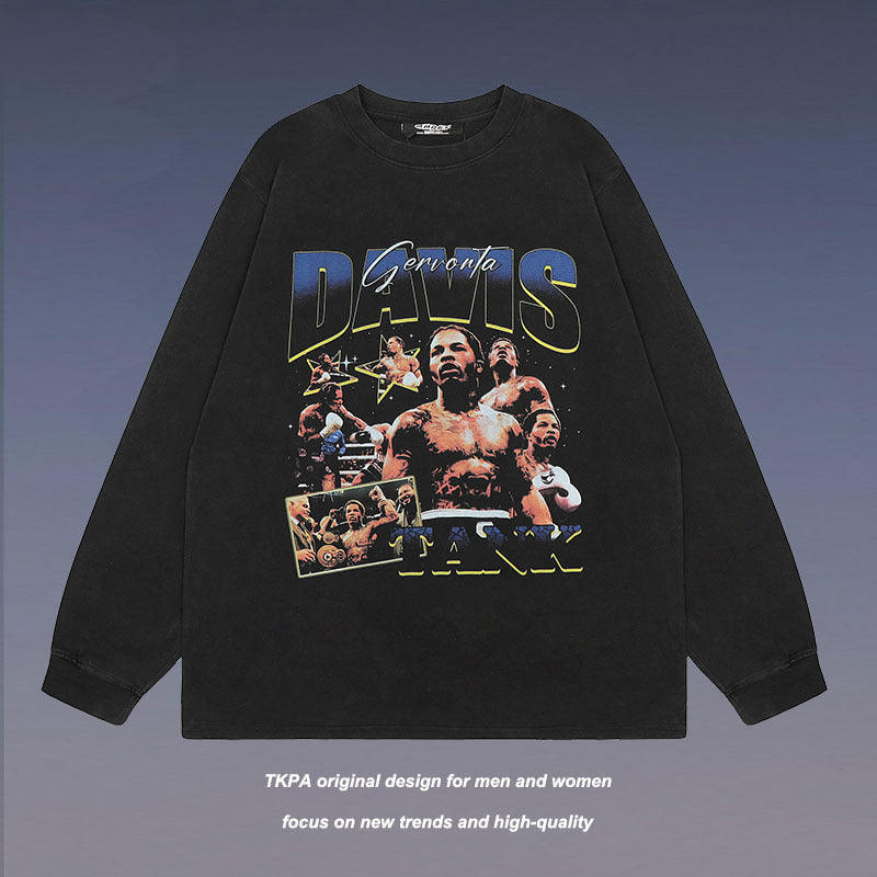 Men Long Sleeve Shirt Washed Long Sleeve Bottoming T-shirt Men and Women Vintage