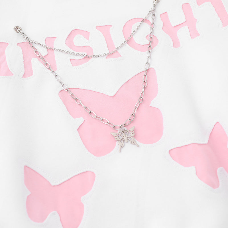 Men Hoodie Color Matching Butterfly Necklace Hooded Sweater