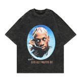 Men T Shirt Washed and Worn Printed Loose T-shirt Men's Summer Street