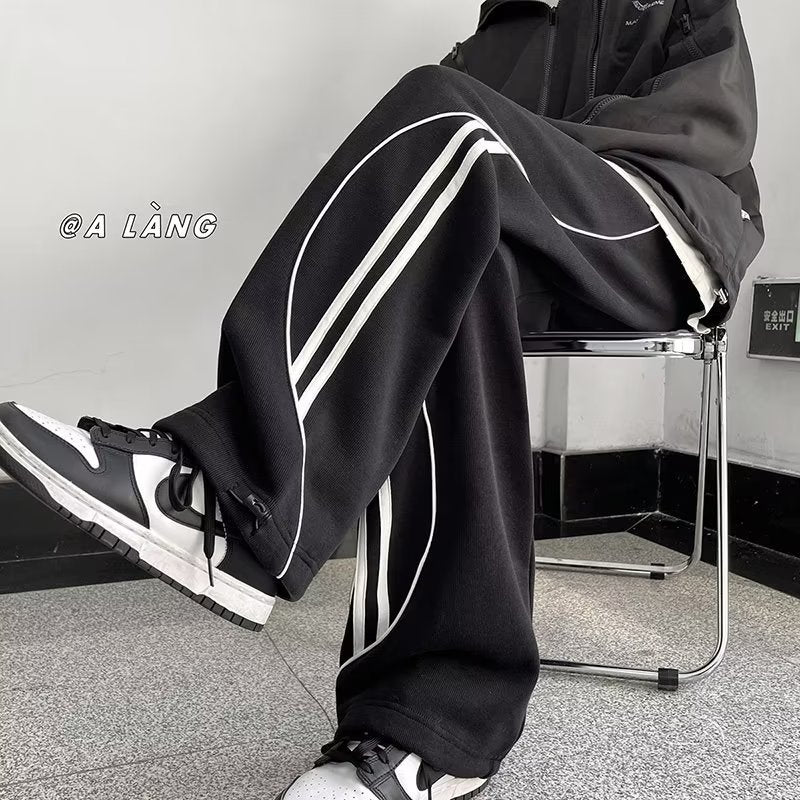 Men Sweatpants Men's Spring Straight Sports Pants Loose Wide Leg