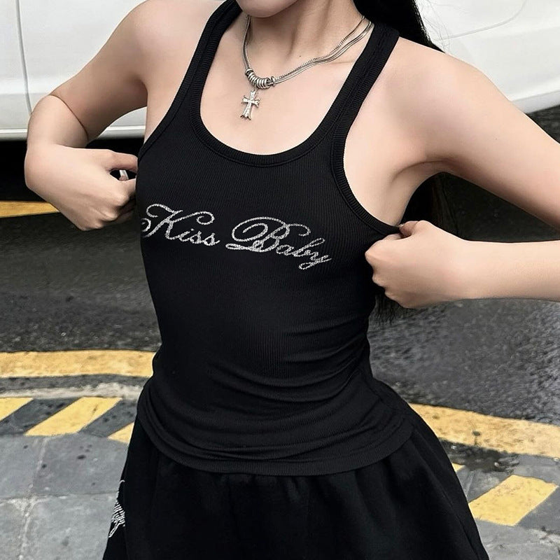 Women Halter Tops Spring Fashion Letter Embroidery Slim Fit Vest