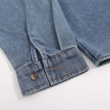 Men Long Sleeved T Shirt Embroidered Jerry and Tom Shirt Coat Men's Trendy Loose Washed-out Denim Long Sleeve