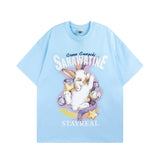Men T Shirt Sweet Cool Bunny Print Couple Short Sleeve T-shirt Men and Women Retro