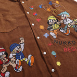 Men Long Sleeved T Shirt Cartoon Embroidered Long Sleeve Shirt Loose Casual Street Trendy