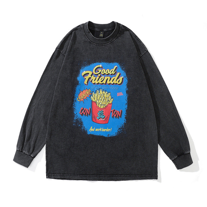 Men Long Sleeve Shirt Worn Looking Washed-out Tee Autumn Long Sleeve T-shirt Men's Fashion Brand Couple