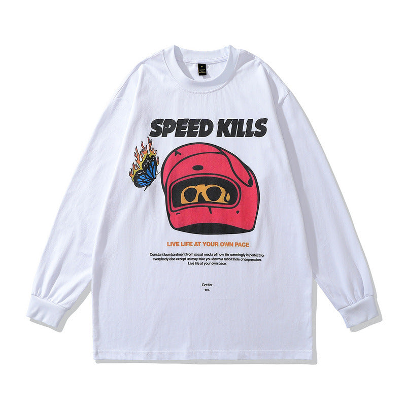 Men Long Sleeve Shirt Street Tide Brand Cartoon Printed Couple Long Sleeve T-shirt Men and Women