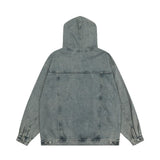 Men Denim Jacket Hooded Denim Hoodie Coat Men's Washed and Worn Denim Jacket