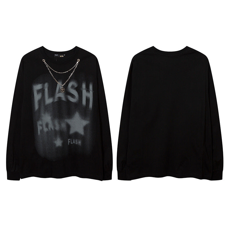 Men Long Sleeve Shirt Printed Bottoming Top Dark Lazy Style Long Sleeve T-shirt for Men