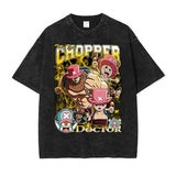 Anime One Piece T-shirts Streetwear Vintage Washed Luffy