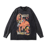 Men Long Sleeve Shirt Printed Washed Long Sleeve T-shirt Men and Women Street
