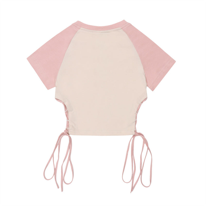 Women T-shirt Color Matching Short T-shirt Summer Embroidered Short Sleeve Top