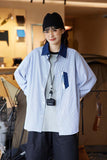 Unisex Jacket Fall Color-Blocking Striped Style with Pockets Shirt Women's Clothing