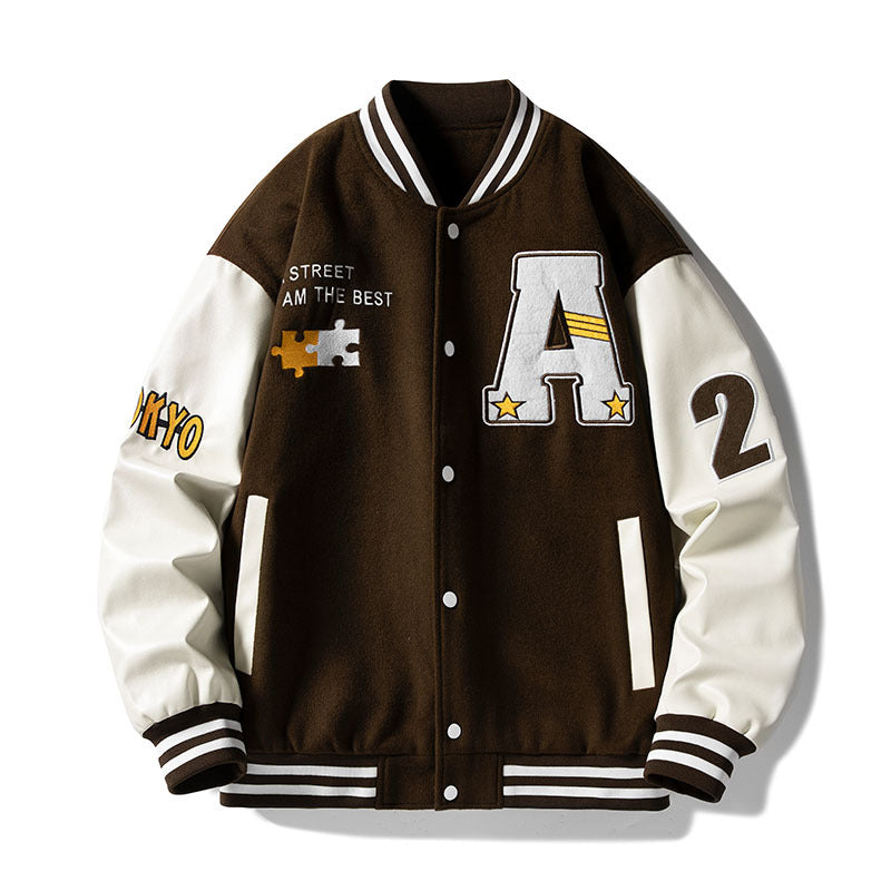 Varsity Jacket Vintage Stitching Men's Jacket Baseball Uniform Trendy Men's Autumn Couple Coat