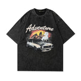 Men T Shirt Washed and Worn Vintage Print Short Sleeves T-shirt Men and Women