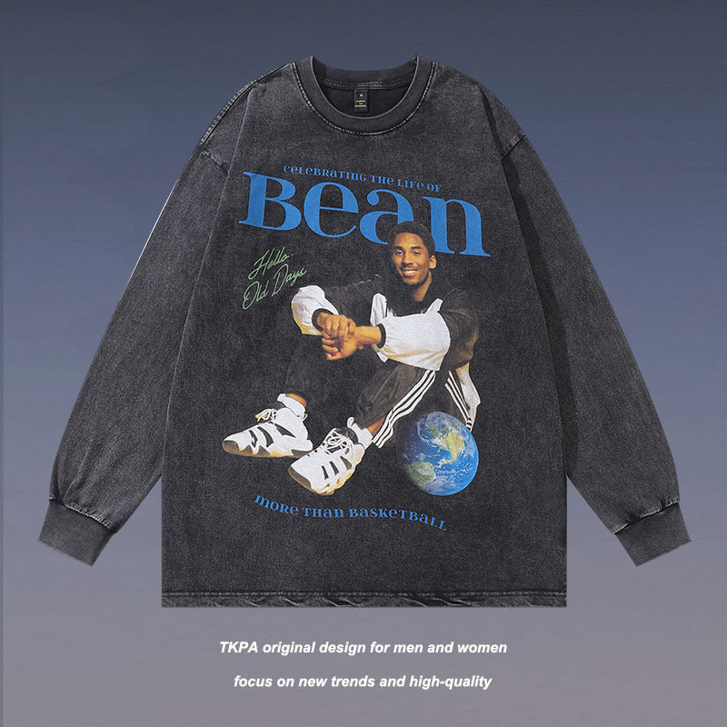 Men Long Sleeve Shirt Vintage Long Sleeve T-shirt Men and Women All-Matching Casual