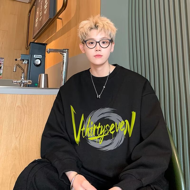 Men Hoodie Sweater Men's Autumn Leisure Vintage Loose-Fitting Non-Hoodie Coat