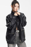 Unisex Jacket Autumn Crocodile Pattern Leather Coat Motorcycle Clothing Women's Clothing