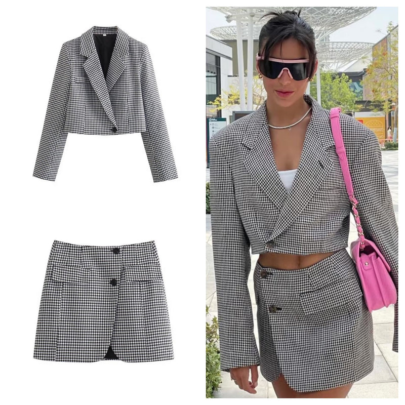 Women Skirt Autumn Suit Fashion Short Houndstooth