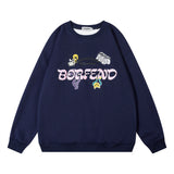 Men Hoodie Fun Letter Print round Neck Long Sleeve Sweater