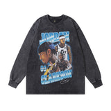 Men Long Sleeve Shirt Retro Washed Distressed Long Sleeve Bottoming T-shirt for Men and Women