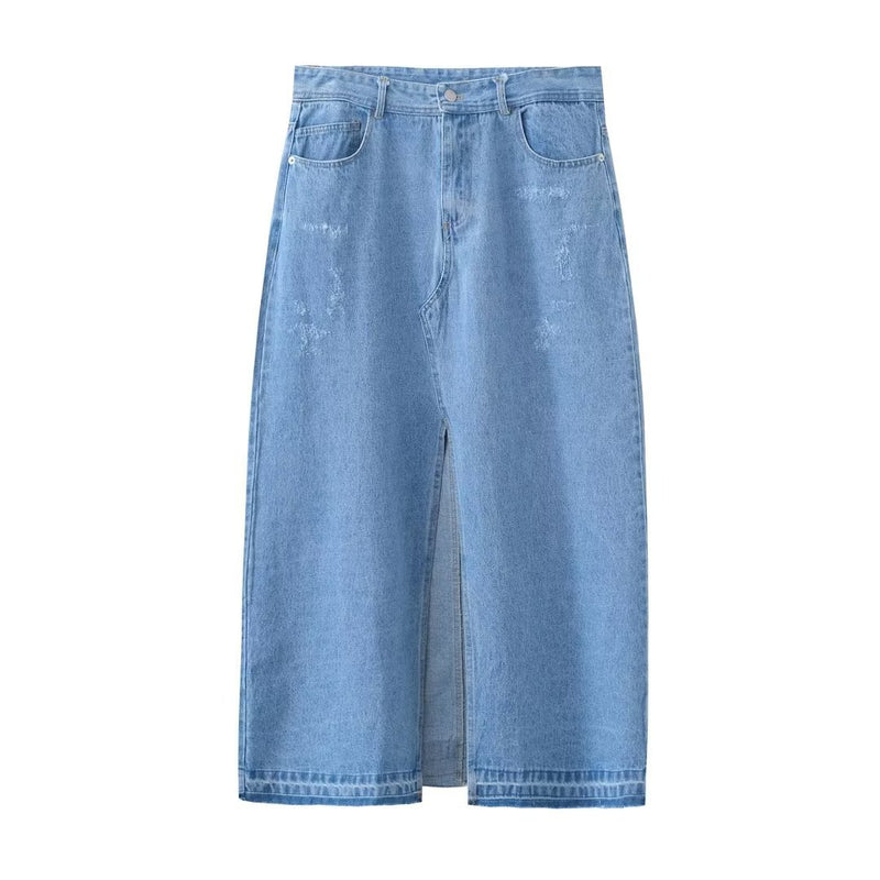Women Skirt Women's Split Denim Skirt Long