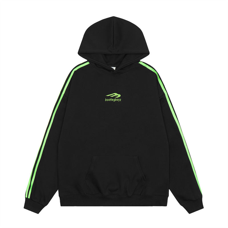Men Hoodie Embroidered Sports Sweater Men's Autumn and Winter Pullover Sleeves with Stripes Loose Multicolor Hooded