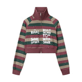 Men Hoodie Striped Stand Collar Zipper Coat Men and Women Letters