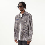 Men Long Sleeved T Shirt Woven Plaid Shirt Coat Men's Spring and Autumn Long-Sleeve Zipper Shirt Loose