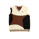 Unisex Sweatshirt Fall Color Contrast Patchwork Spring and Autumn Vest