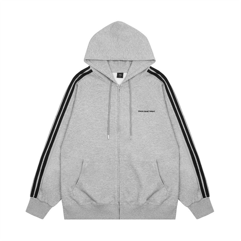 Men Hoodie Loose Sports Hooded Cardigan Sweater Men's Striped Stitching Casual