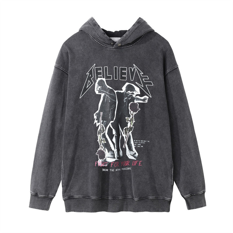 Men Hoodie Hooded Sweater Men's Hip Hop Ins American Style Loose Distressed