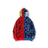 Bathing Ape Hoodie Autumn and Winter Color Matching Stitched Camouflage Sweater Pocket Zipper Fleece Padded Coat