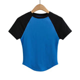 Women T-Shirt Short Sleeve Solid Color Curved T-shirt Top