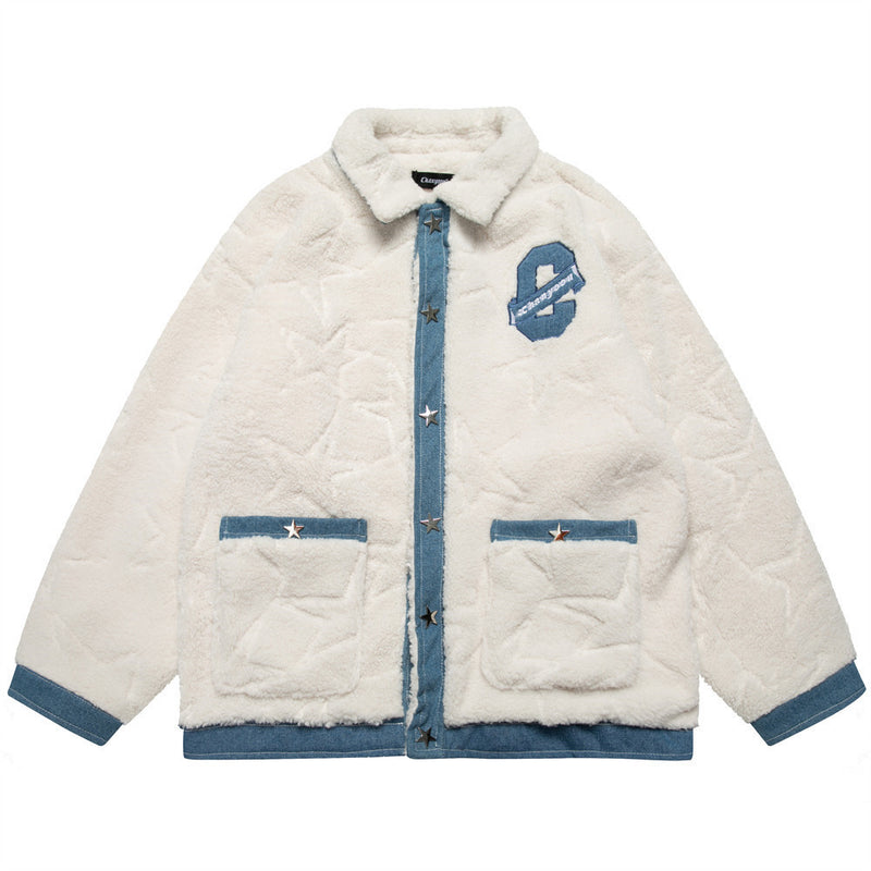 Men Cotton Mixed Jacket Coat Cashmere Cotton-Padded Coat Men's Winter Loose Stitching Affixed Cloth Embroidered